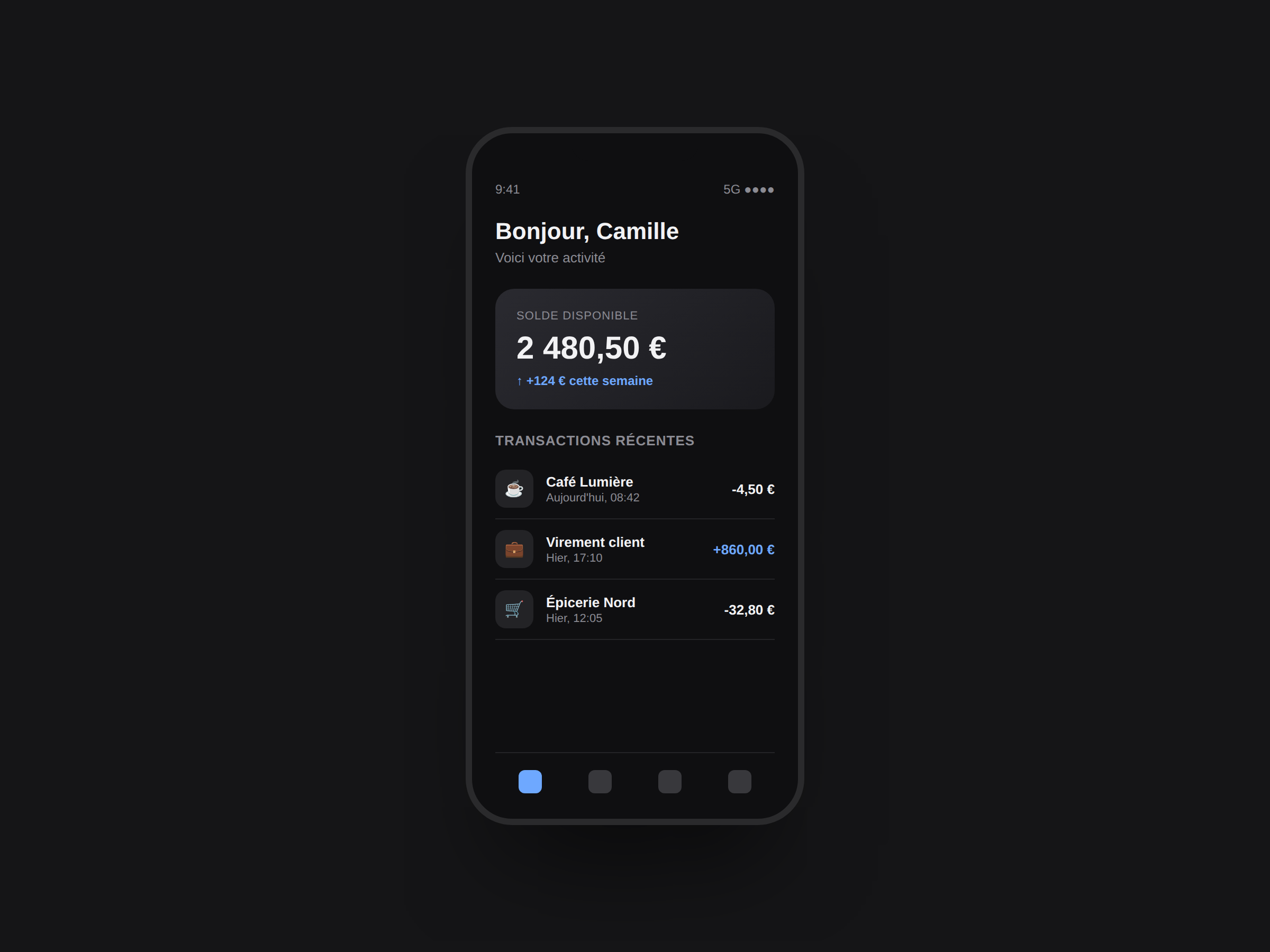 Maquette de l'application mobile React Native